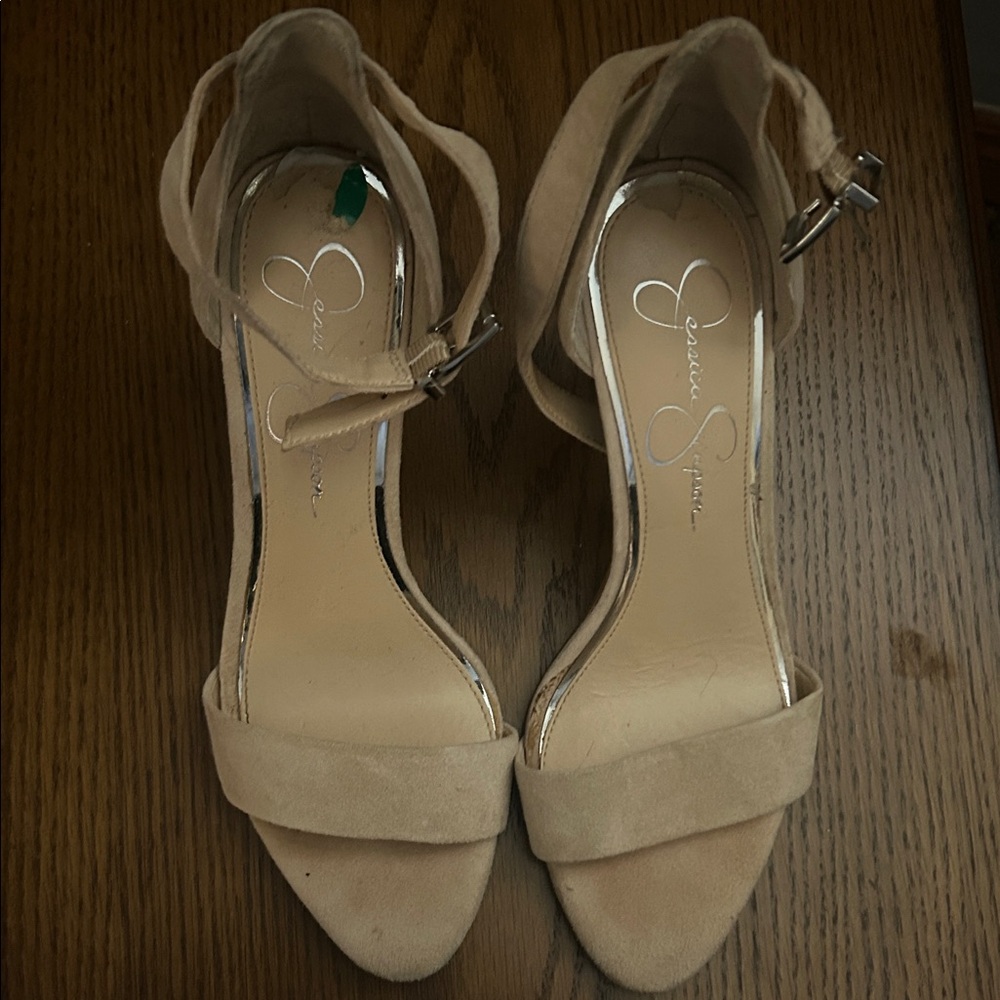Jessica Simpson Beige Suede Ankle-Strap Heels